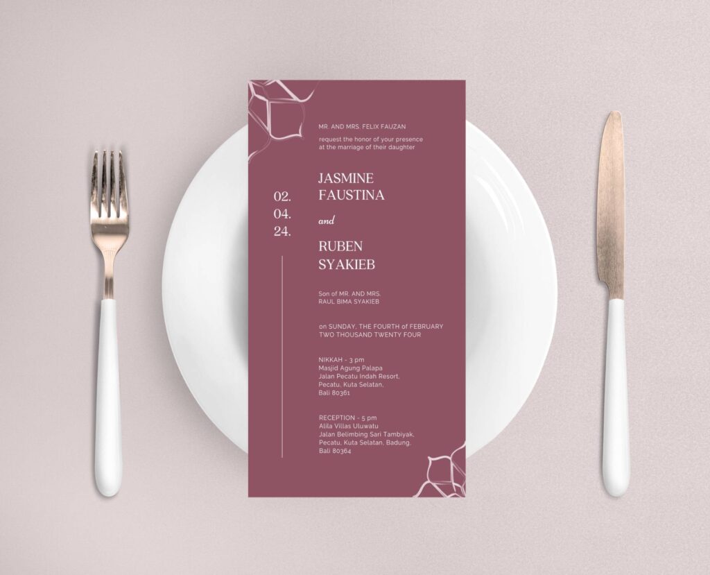 Arabic purple wedding menu