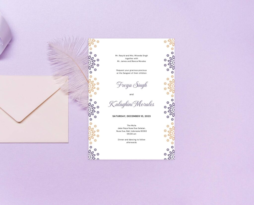 Geometrical mandala purple wedding invitation
