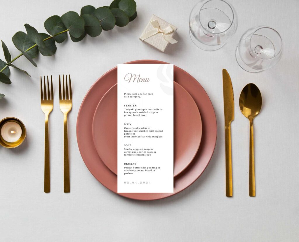 Mauve rose wedding menu