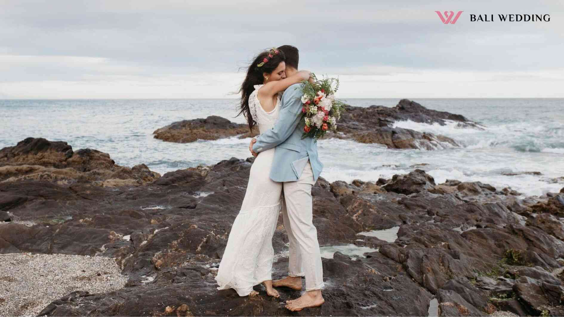 Beautiful couple having their wedding on the beach