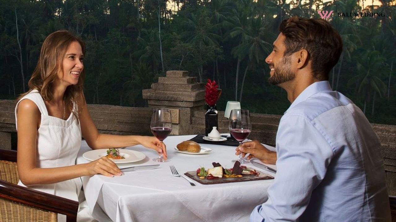 Couple dining with forest view