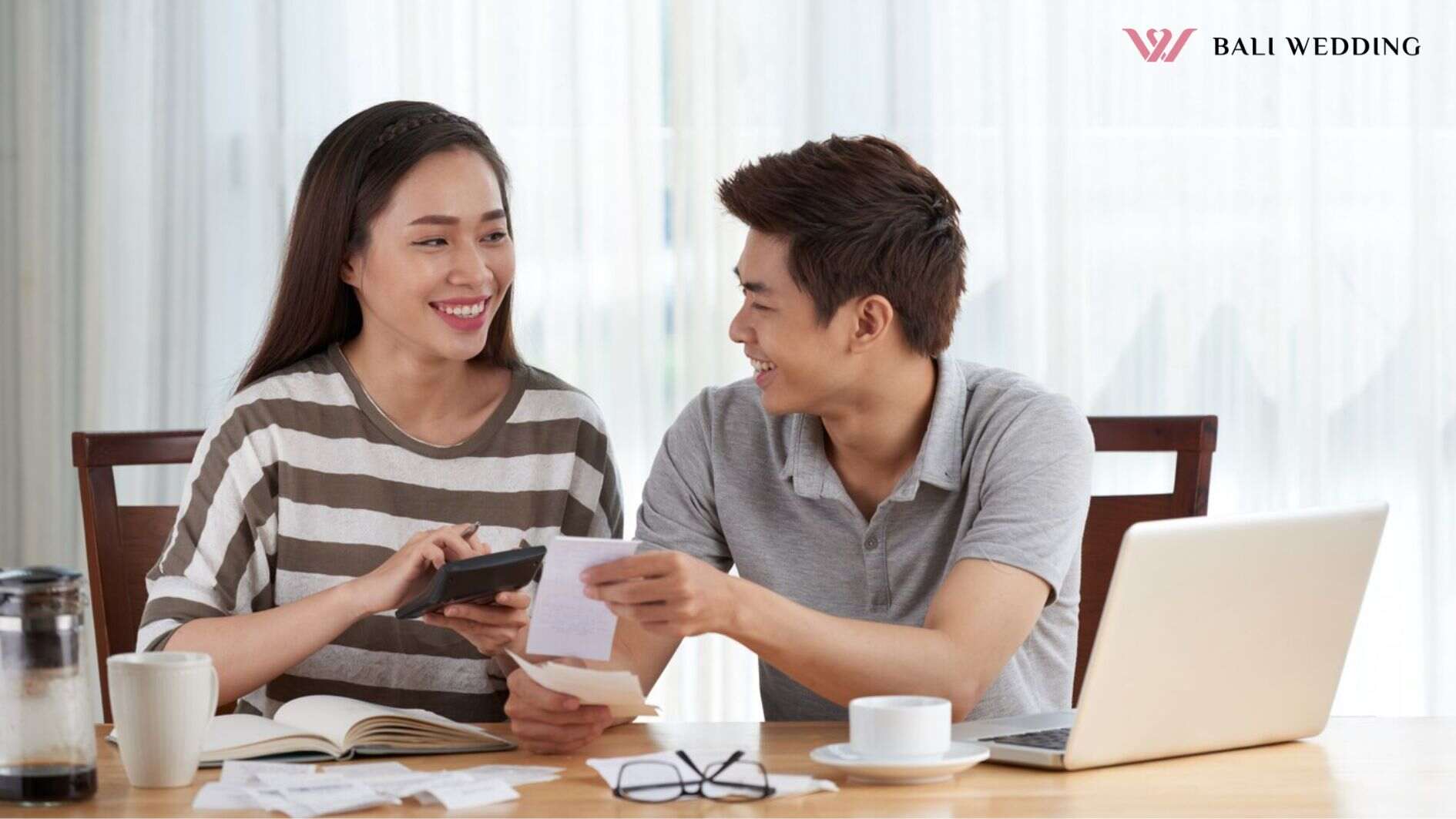 Young couple planning wedding souvenirs