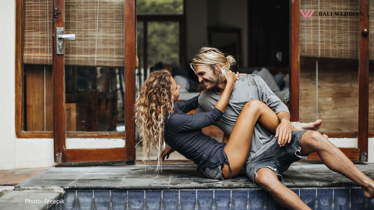 Slender girl hugs her beloved boyfriend