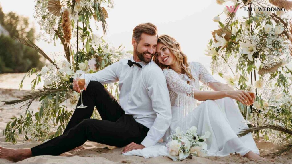 Beautiful couple having their wedding at the beach in Bali